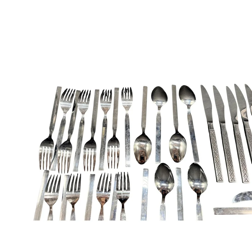 Rogers Vogue MCM Flatware Set Textured Handle 54 Pieces Service for 8 PLUS